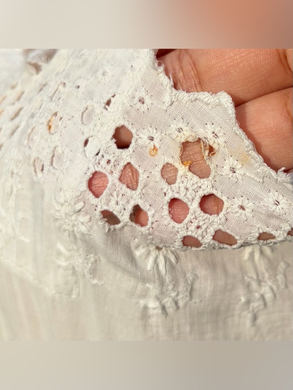 Antique Edwardian White Cotton Eyelet Tiered Prairie Midi Petticoat Dress Size 8 - Picture 14 of 16